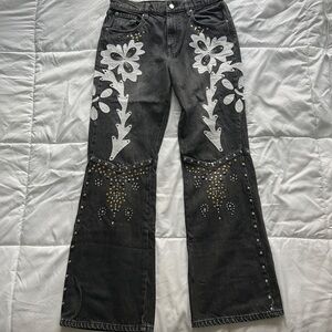 Size 30: BDG Black Jeans with Western White Floral Detail and Studs